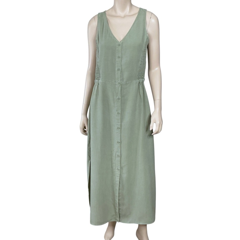 Cloth & Stone Dress Women Small Green Sleeveless Maxi Sage Button Front V Neck